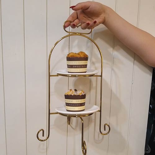 قیمت و مشخصات شیرینی خوری 2 طبقه طلایی از تولیدی سالوت